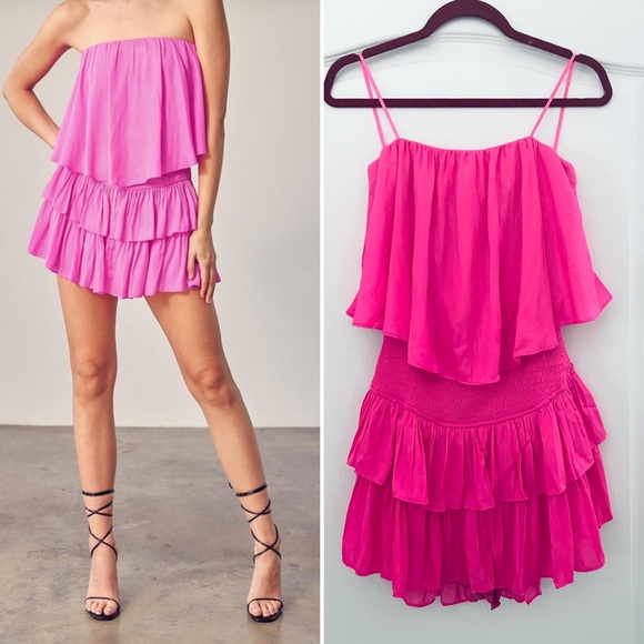 Mustard Seed Dresses & Skirts - Mustard Seed strapless hot pink romper dress M